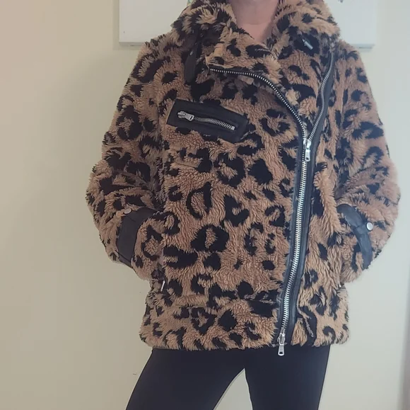 Avex Les Filles leopard print faux fur moto jacket. SMALL - Picture 14 of 15